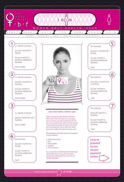 screenshot of join page from the body factory website