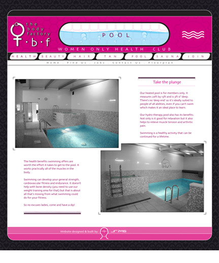 screenshot of pool from the body factory website